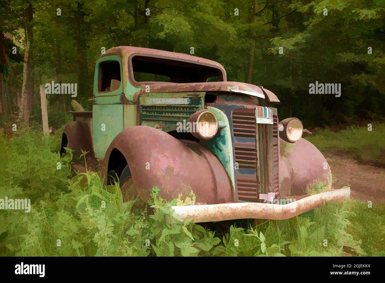USA, Minnesota, Hinckley. Estratto di camion d'epoca abbandonato. Foto Stock