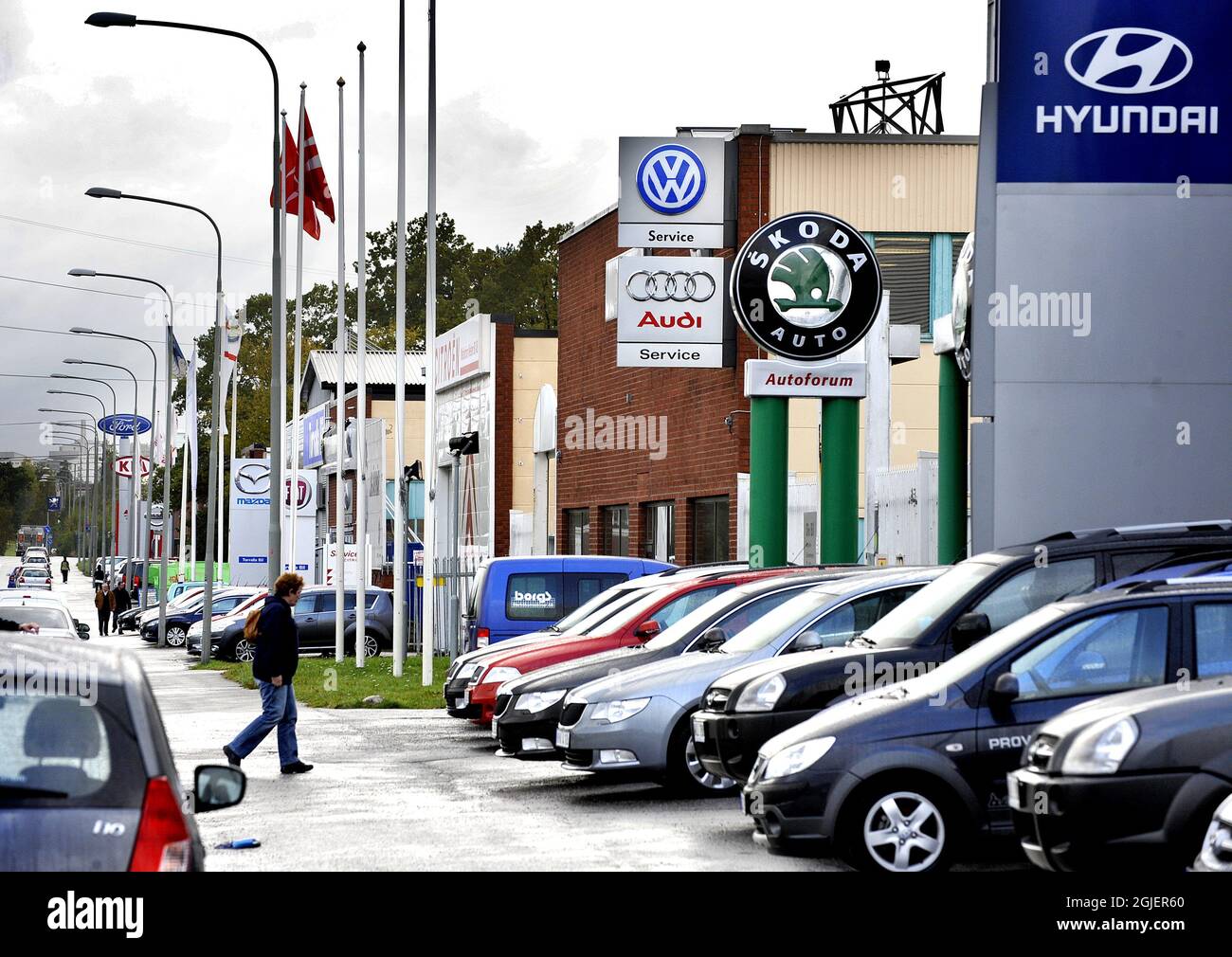 Diverse marche di auto di fila a SATRA, Stoccolma. Foto Stock