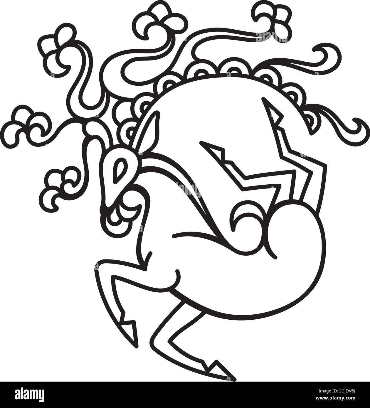 Siberiano Ice Maiden Tattoo Design. Cervi running con corna ornate e fiori basati sul tatuaggio della principessa siberiana mummificata di 2500 anni. Illustrazione Vettoriale