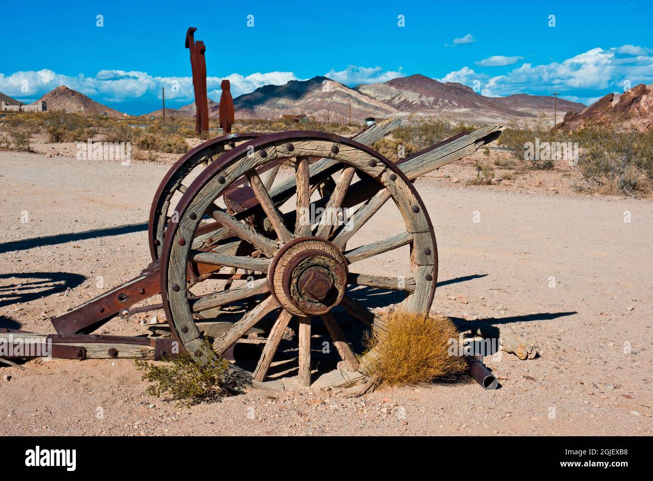 USA, Nevada, Rhyolite, rovina di vintage carro trainato da cavalli Foto Stock