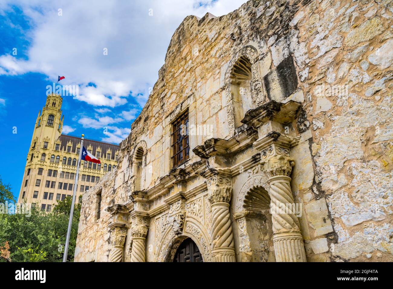 Alamo Mission Battle Site Emily Morgan West Hotel, San Antonio, Texas. Sito 1836 battaglia tra i patrioti del Texas e l'esercito messicano Foto Stock