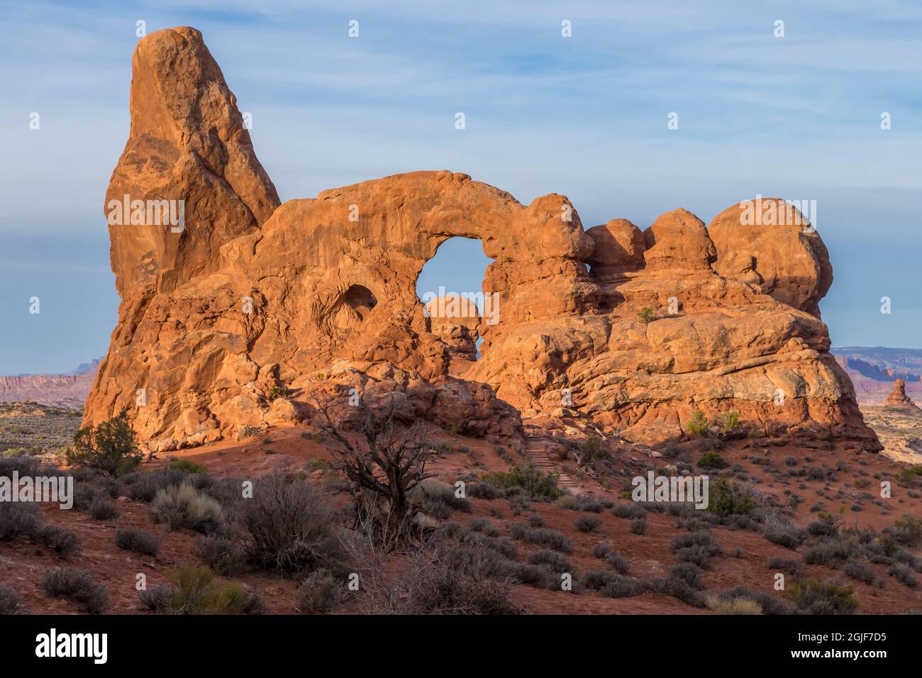 USA, Utah, Turret Arch nel parco nazionale di Arches. Foto Stock