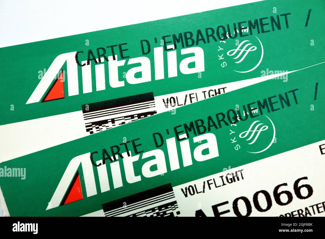 LINEE aeree ALITALIA, logo su Boarding Pass Foto Stock