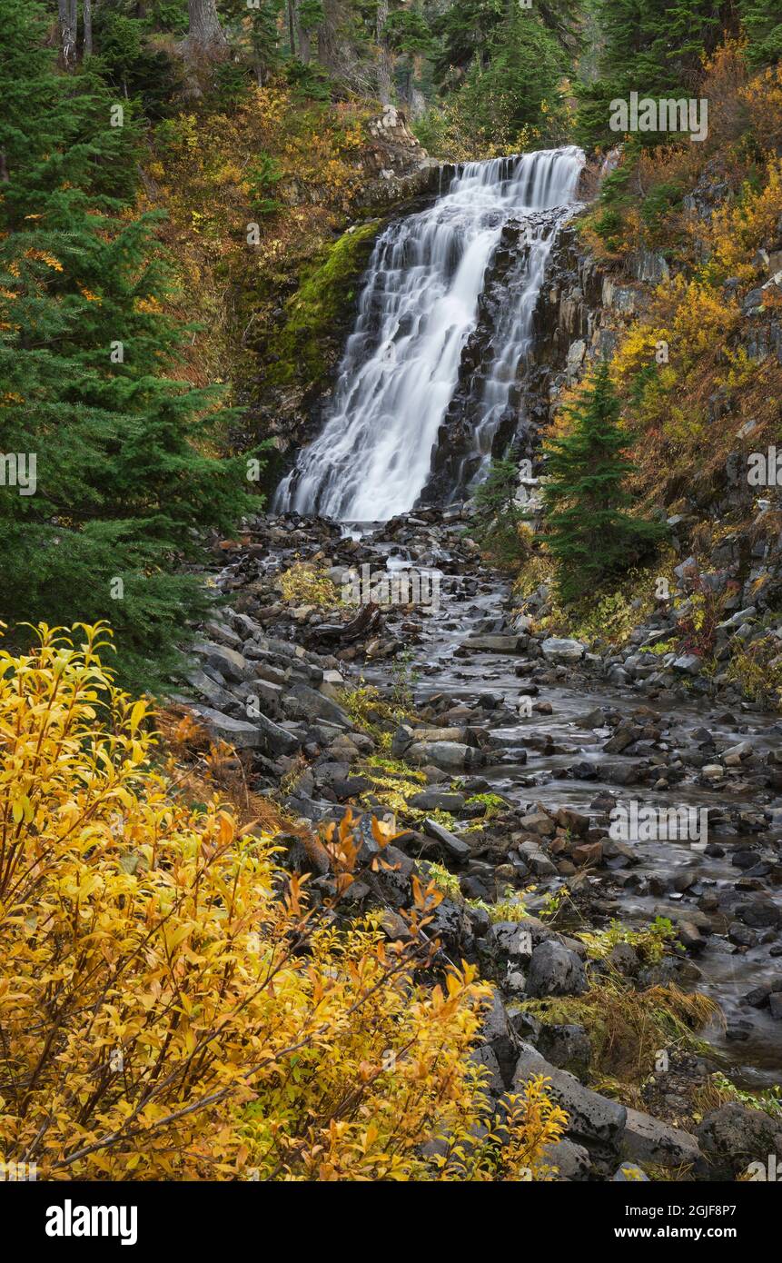 Cascate di Galena Creek (note anche come cascate di Heather Meadows), Area ricreativa di Heather Meadows, Cascades del Nord, stato di Washington Foto Stock