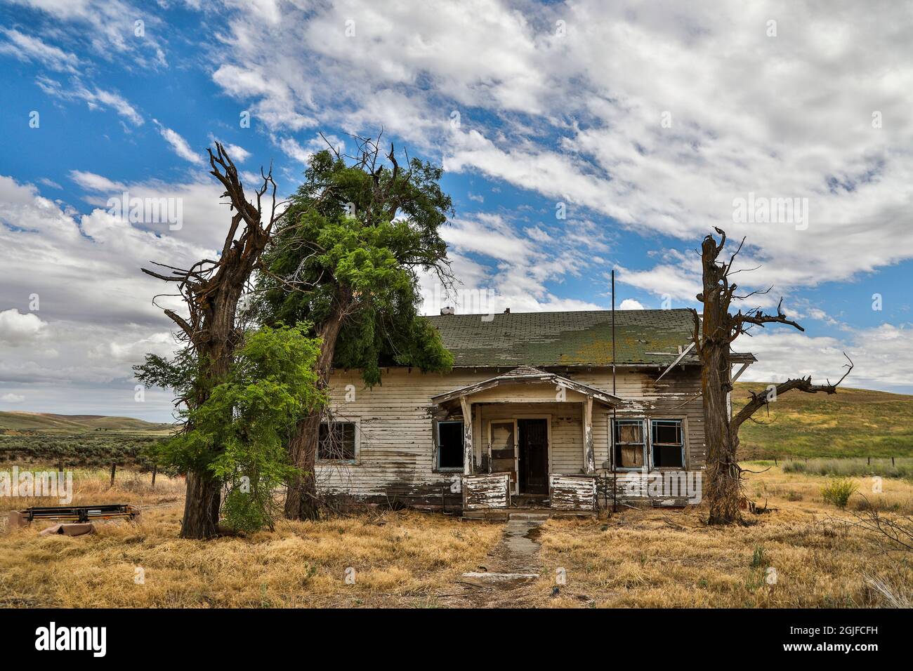 Stati Uniti, Washington state, Palouse. Casa abbandonata a Washtucna. Foto Stock