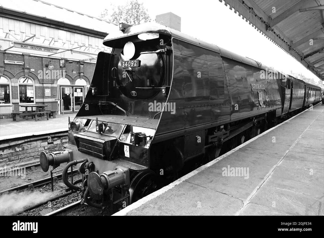 Una locomotiva di classe West Country 'City of Wells' sulla ferrovia East Lancashire. Foto Stock