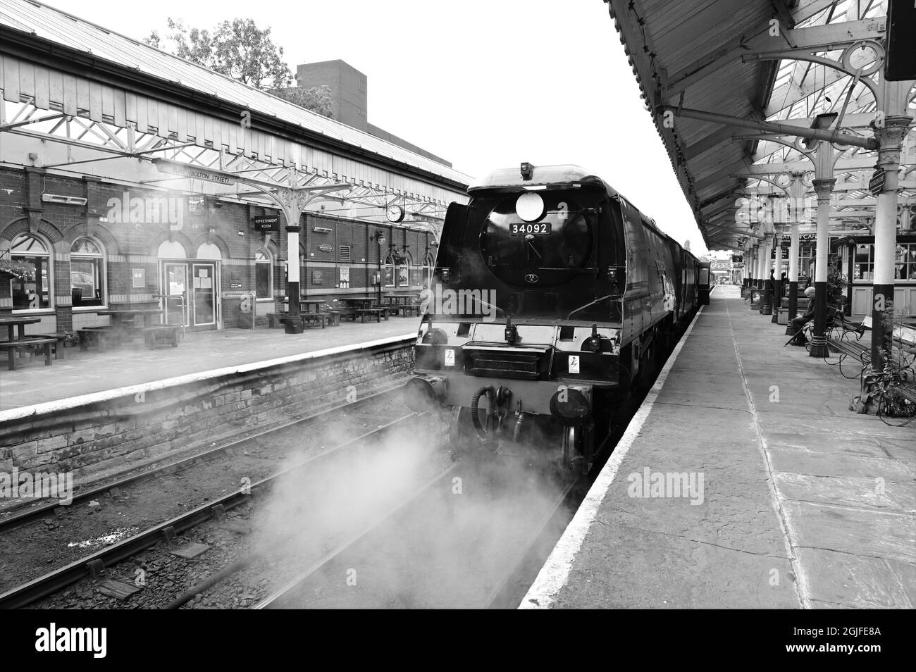 Una locomotiva di classe West Country 'City of Wells' sulla ferrovia East Lancashire. Foto Stock