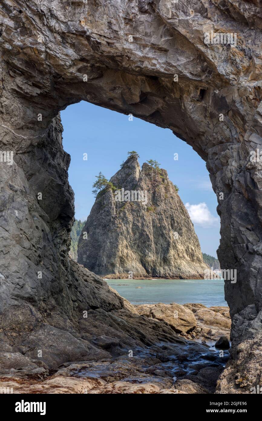 WA, Parco Nazionale Olimpico, Spiaggia di Rialto, Hole-in-the-Wall Foto Stock
