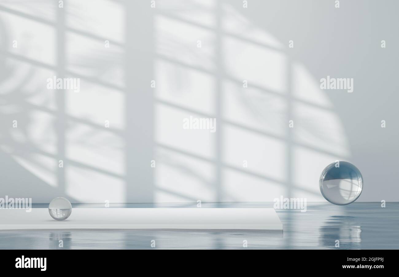 Spazio vuoto e bolle, rendering 3d. Disegno digitale del computer. Foto Stock