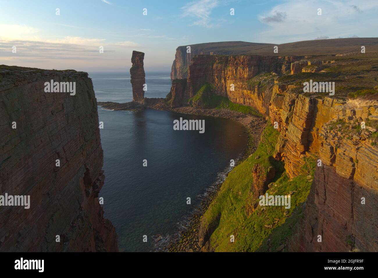 Scogliere alte 1000 piedi e catasta di mare, Isola di Hoy, Orkney Foto Stock