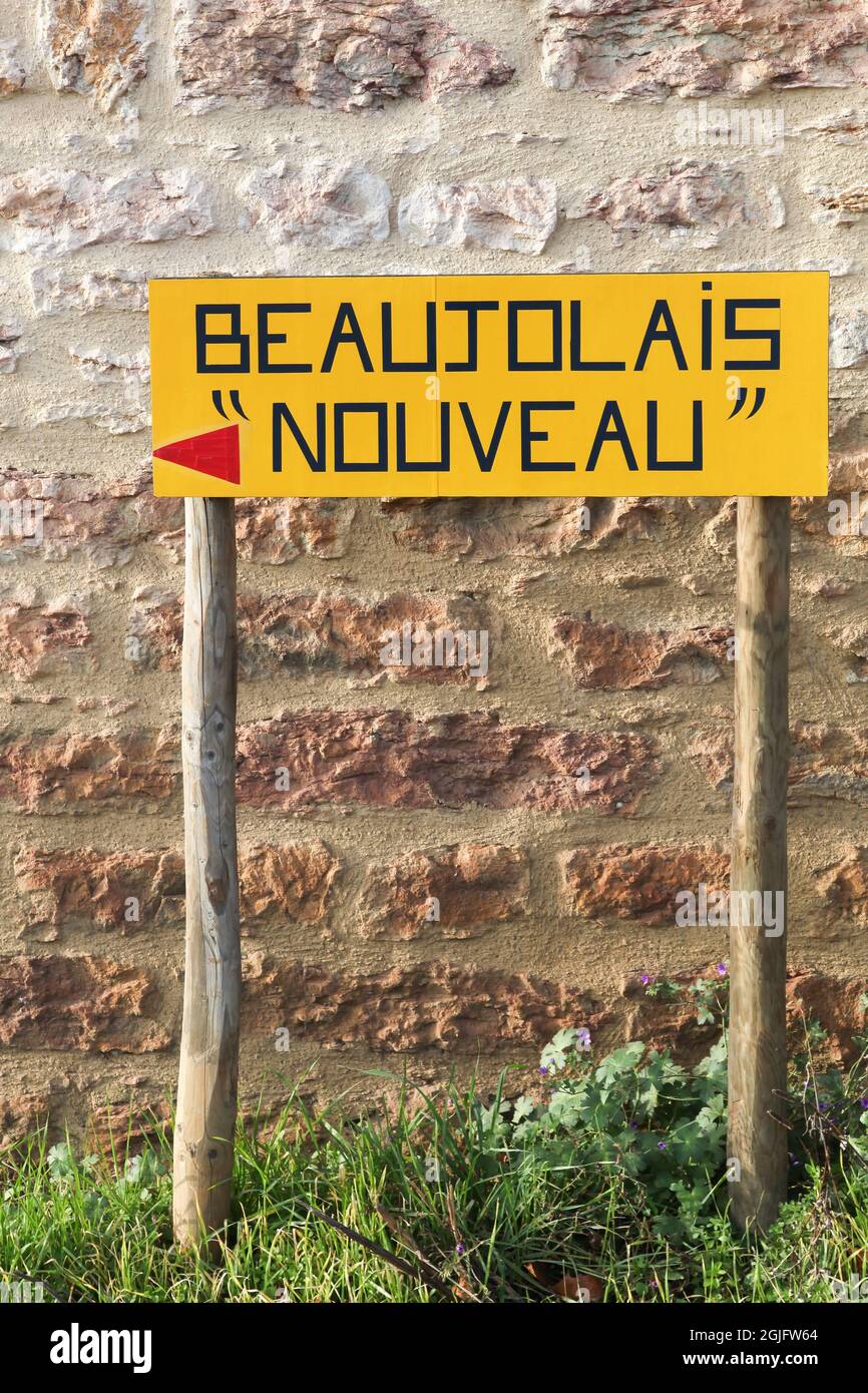 Nuovo segno e direzione del vino Beaujolais in Francia Foto Stock