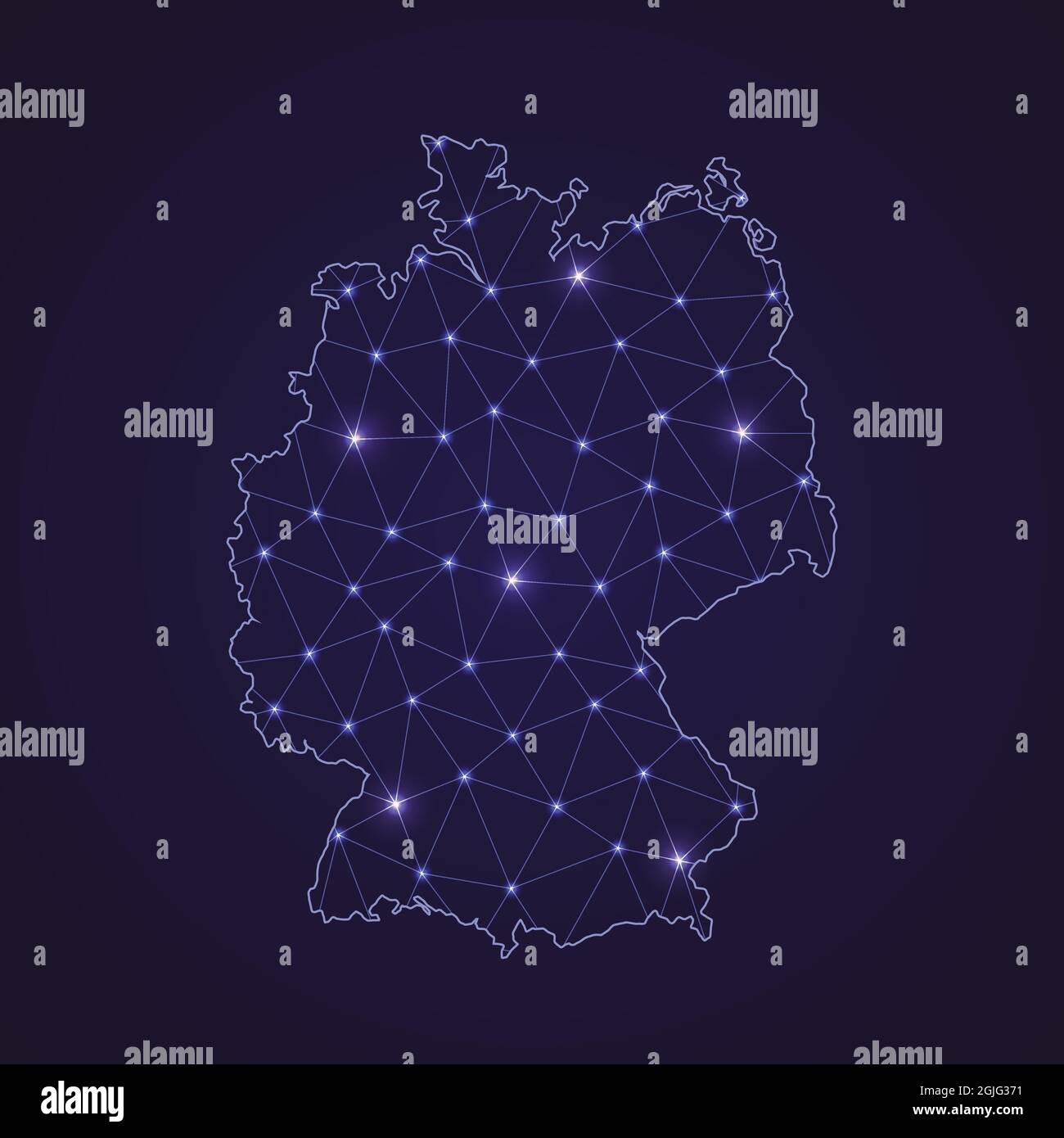 Mappa della rete digitale della Germania. Linea di connessione astratta e punto su sfondo scuro Illustrazione Vettoriale