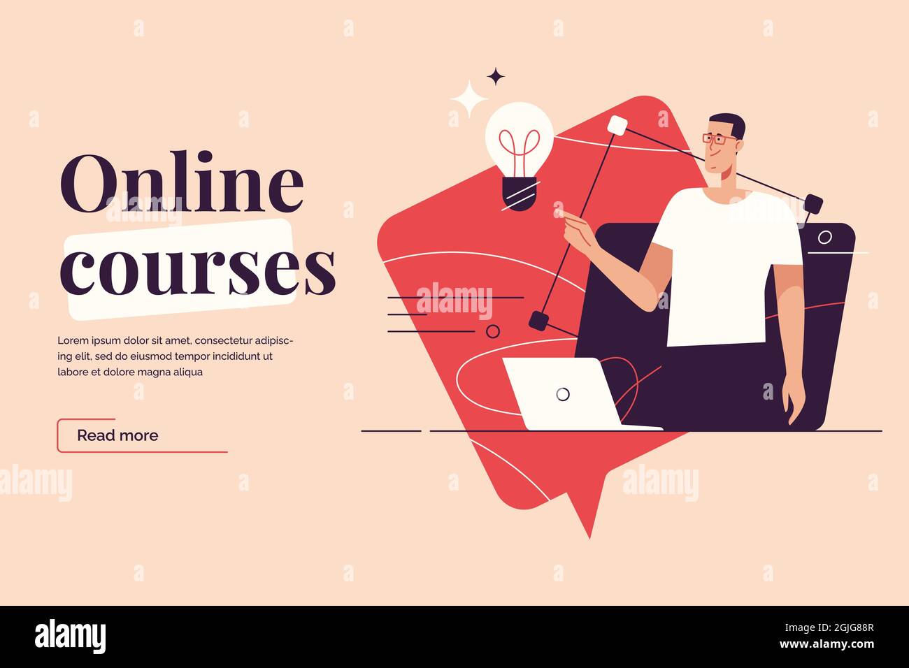 Illustrazione vettoriale a profilo piatto sul tema dei corsi on-line, apprendimento a distanza. Tratto modificabile Illustrazione Vettoriale