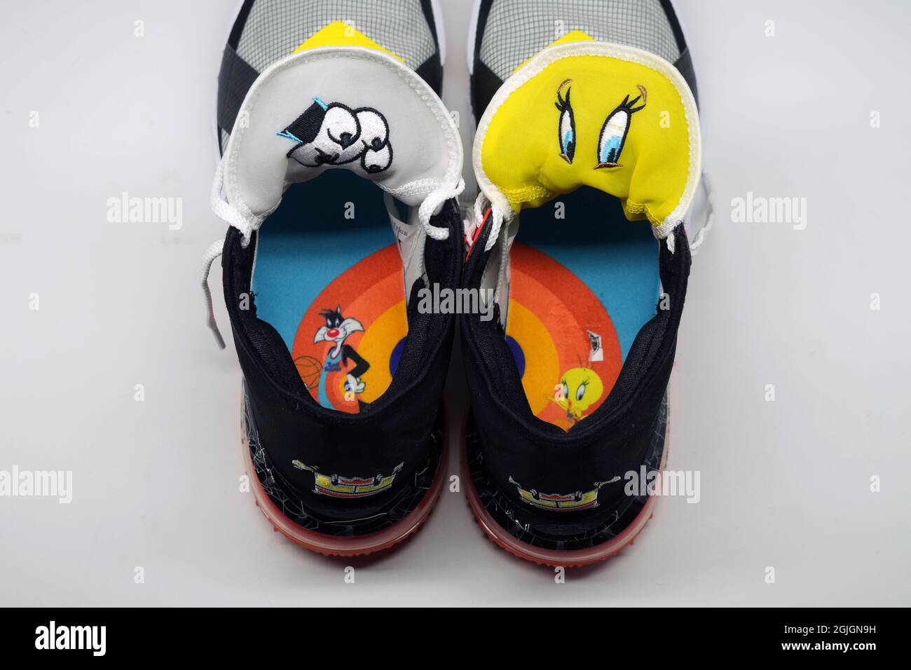 Vista dettagliata delle scarpe Nike LeBron 18 low Limited Edition Space Jam 2 Edition. Foto Stock