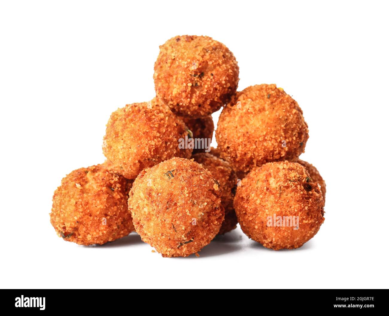 Saporite cotolette di merluzzo su sfondo bianco Foto Stock