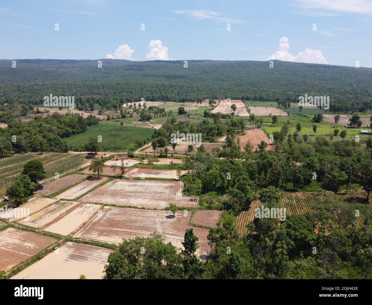 Terreni agricoli di montagna in Thailandia rurale, fotografia di paesaggio, fotografia di drone Foto Stock