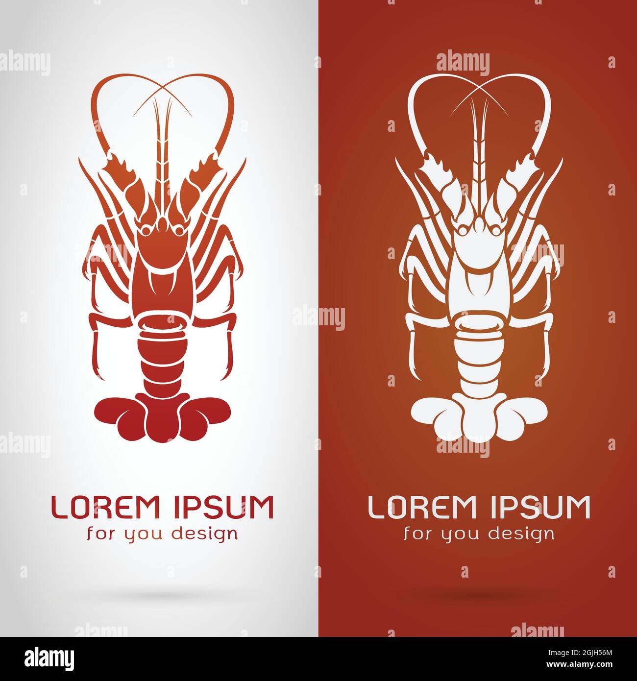 Immagine vettoriale di un disegno di aragosta su sfondo bianco e arancione, Logo, simbolo. Illustrazione Vettoriale