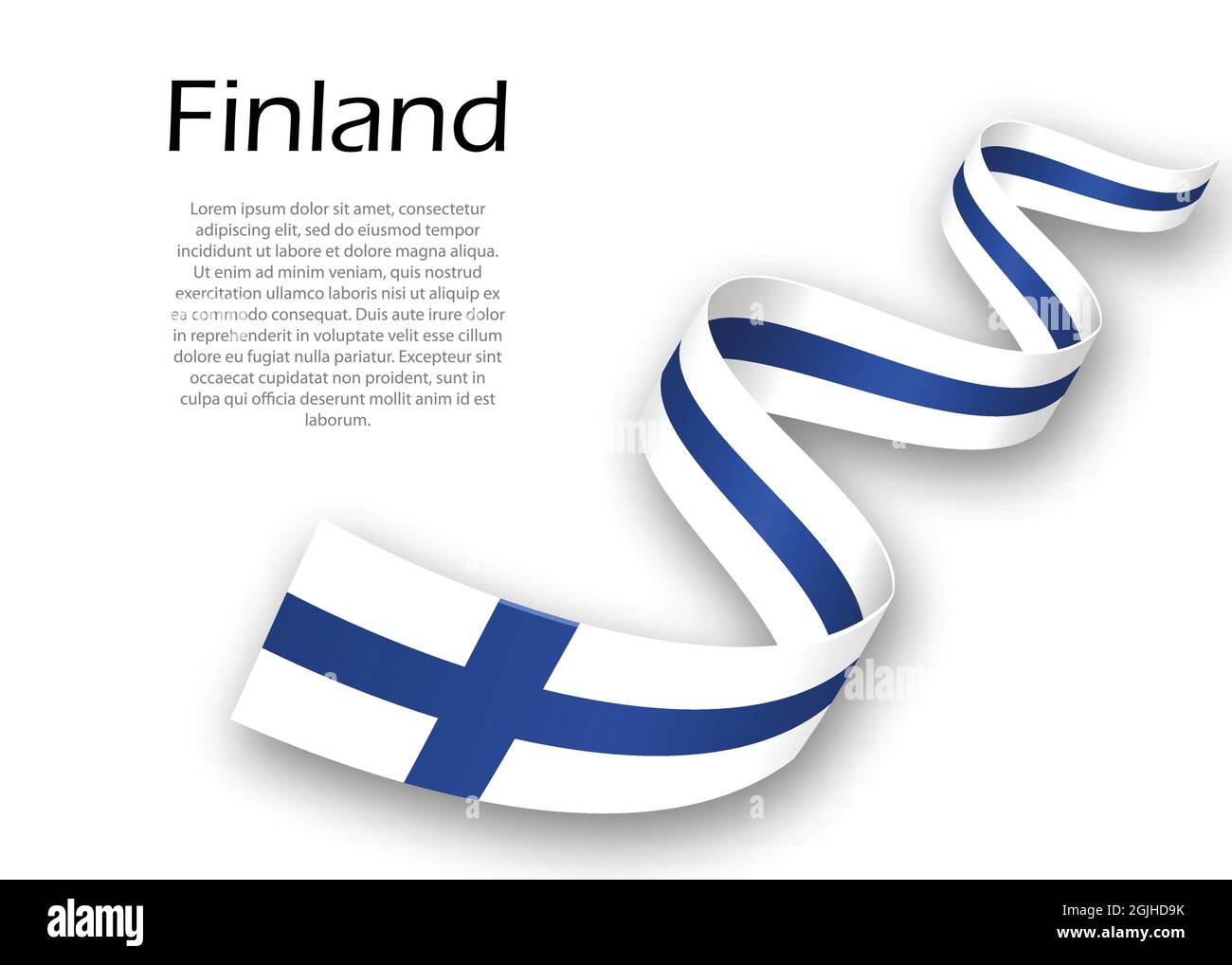 Sventolando in nastro o banner con bandiera della Finlandia. Modello per il giorno di indipendenza il design di poster Illustrazione Vettoriale