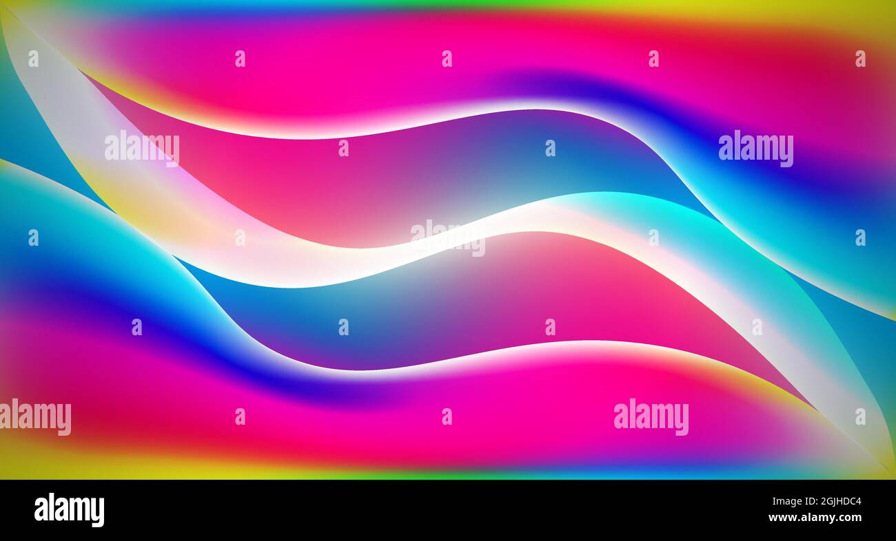 Bella luce fluida ondulata e gradiente arcobaleno. Forme colorate astratte in neon Liquid 3d. Modello futuristico di disegno di sfondo per carta da parati, banner, Illustrazione Vettoriale