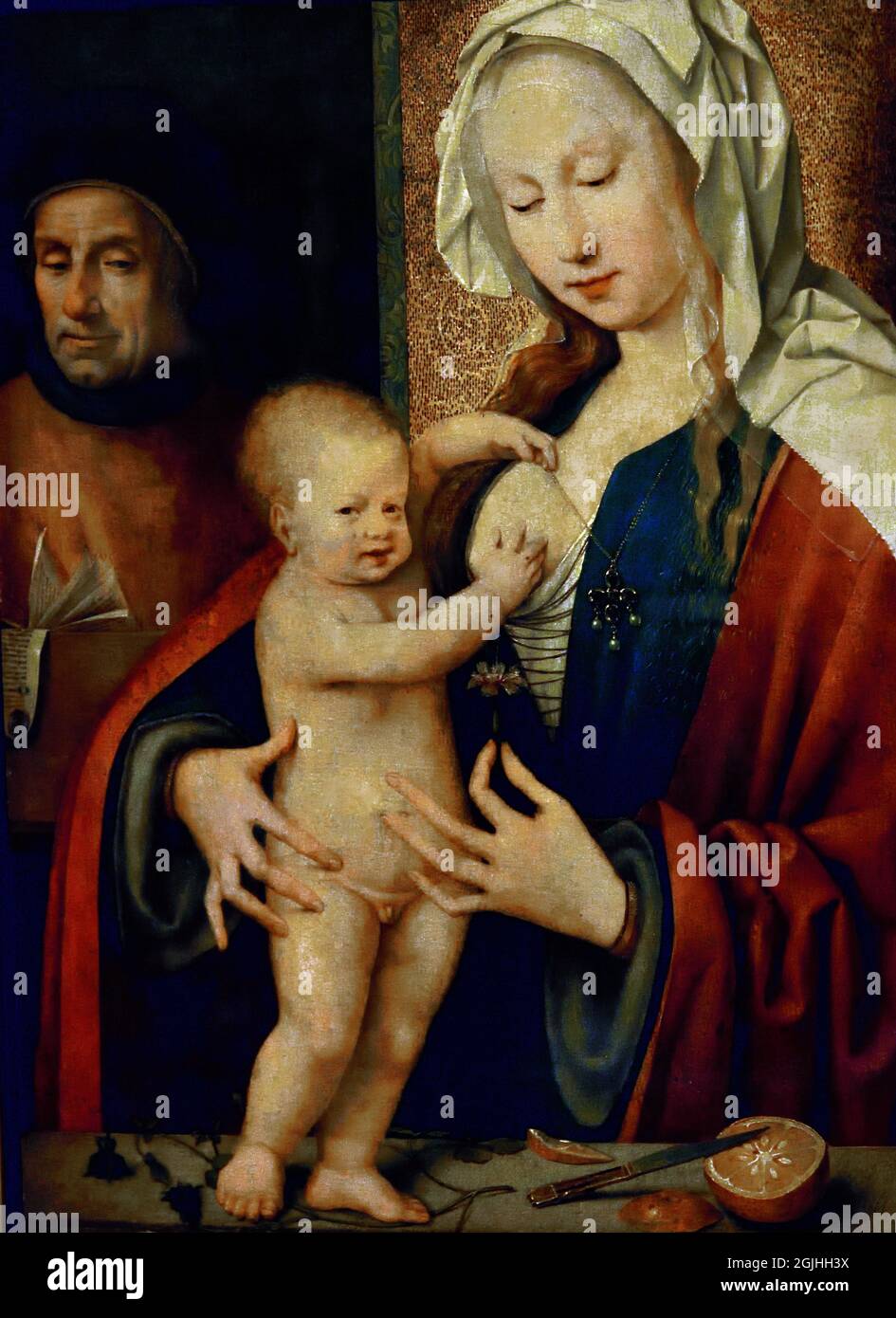 Sacra Famiglia 1500-1501 di Joos van Cleve (anche Joos van der Beke) 1485 – 1540/1541 Belgio, Belgio, Fiammingo, Foto Stock
