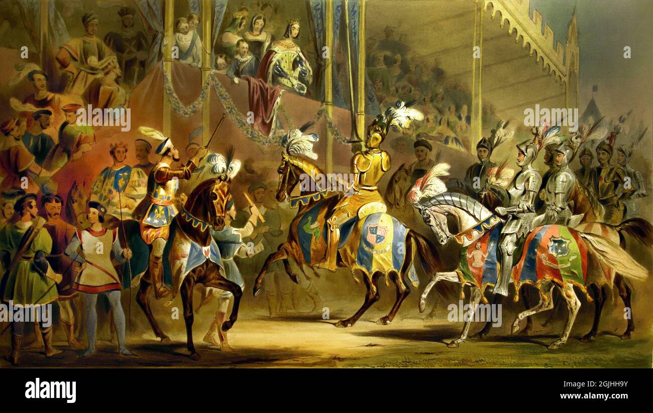 La presentazione del Cavaliere dal Torneo di Eglinton, 1843 Londra da Karl Loeillet Hartwig dopo James Henry Nixon, Inghilterra, inglese. Foto Stock