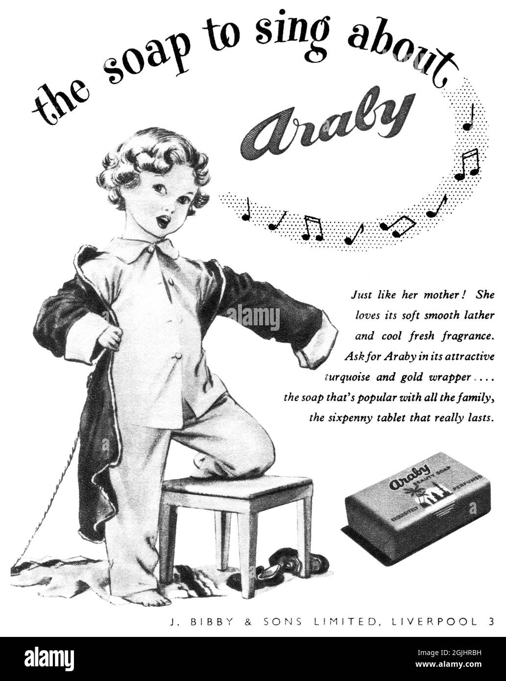 1949 pubblicità britannica per il sapone Araby. Foto Stock