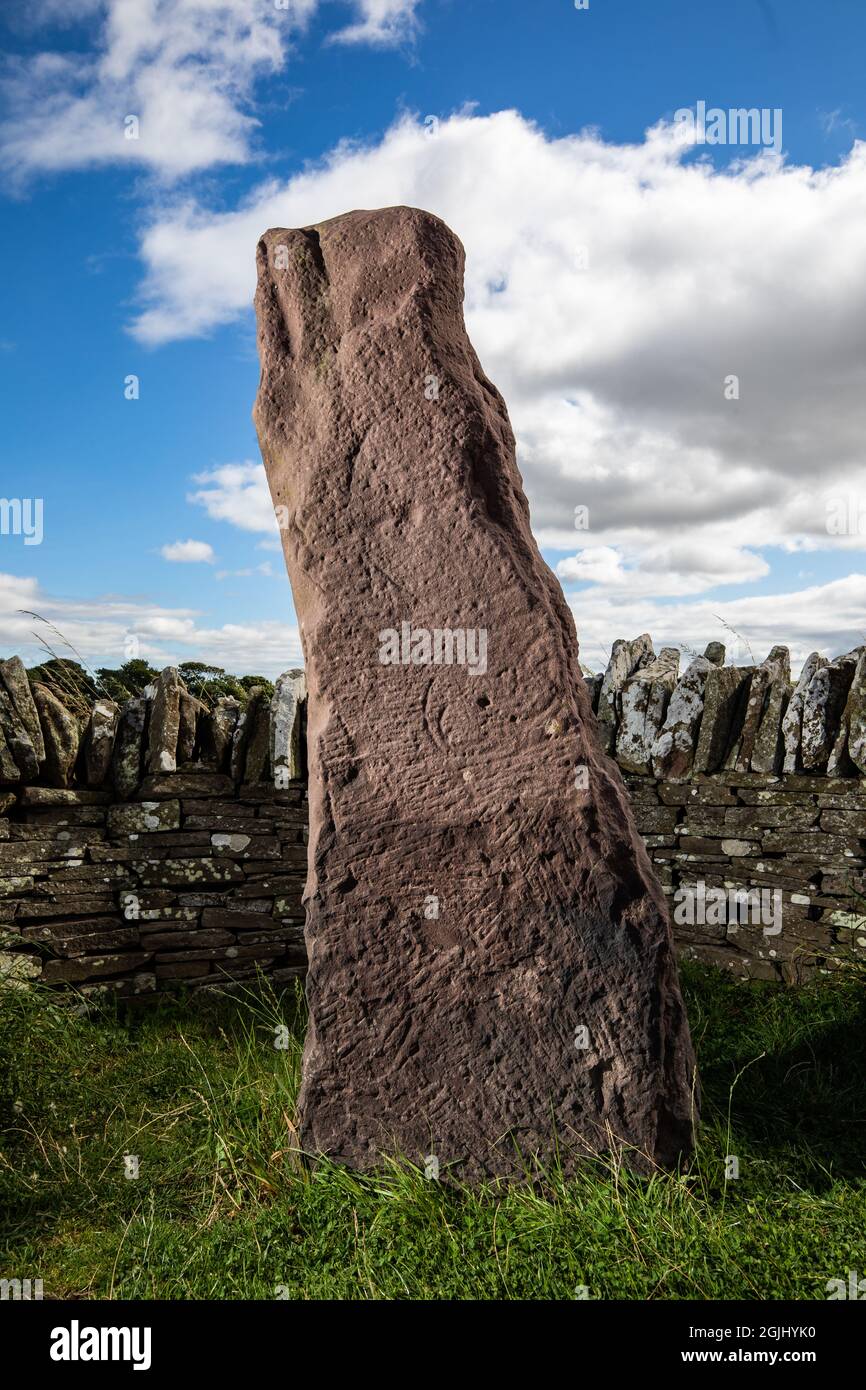 La Crescent Stone, una delle Aberlemno Standing Stones ad Angus, Scozia Foto Stock