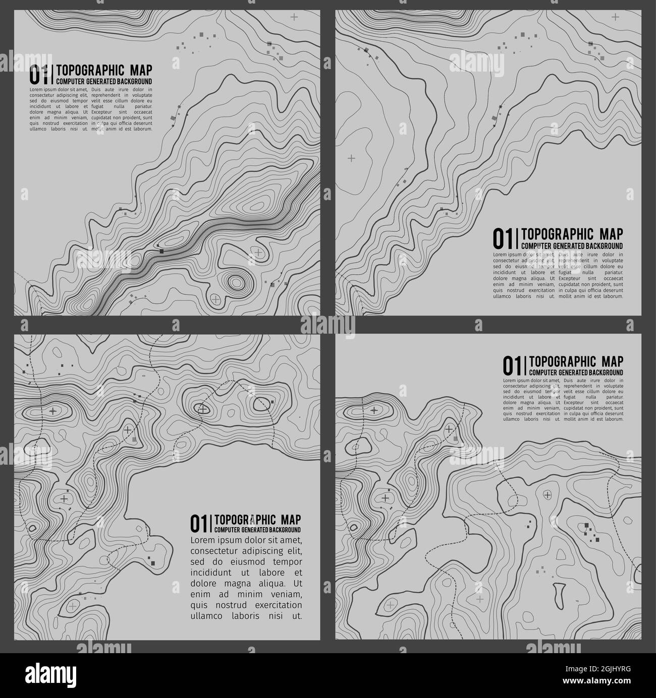 Contorni grigio topografia del vettore. Geographic topografia di montagna illustrazione vettoriale. Modello topografico texture. Mappa sul terreno terreno del vettore Illustrazione Vettoriale