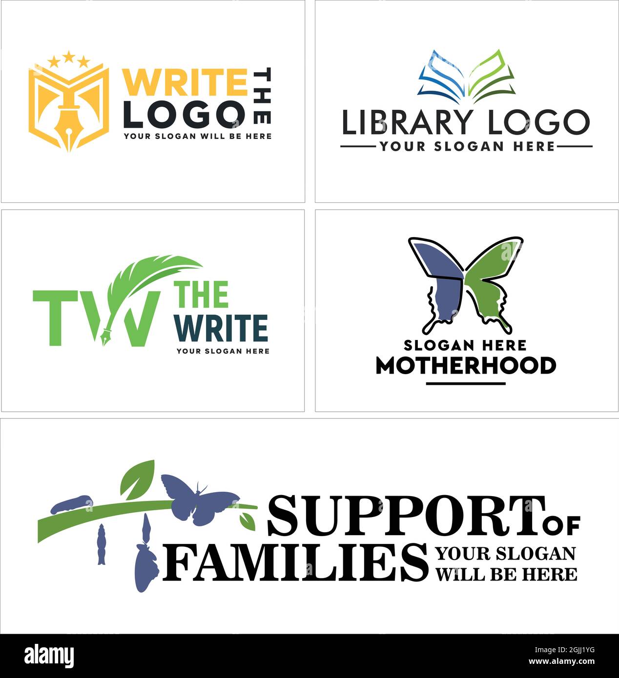 Design del logo di writer e well-being Illustrazione Vettoriale