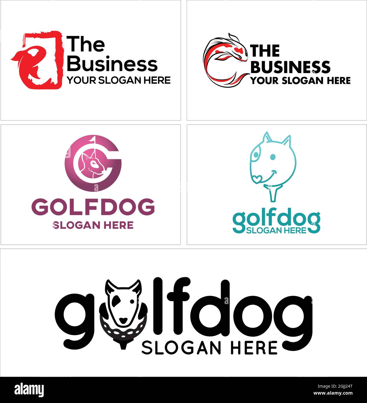 Disegno del logo di icona del cane e del pesce dello sport animale Illustrazione Vettoriale