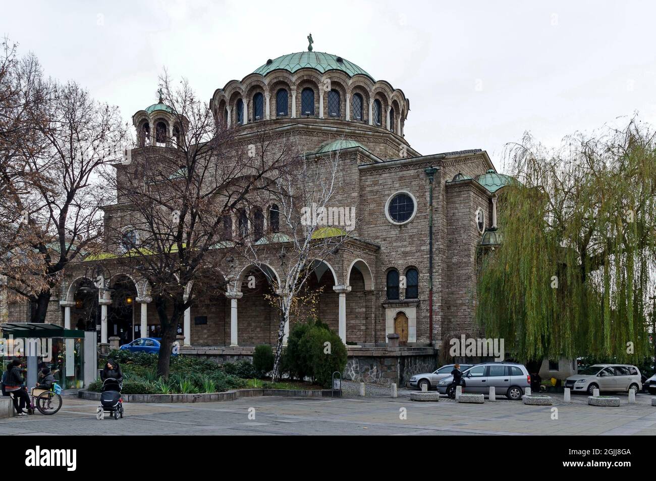 Vista della Chiesa Ortodossa Orientale 'S. Nedelya', Sofia, Bulgaria Foto Stock