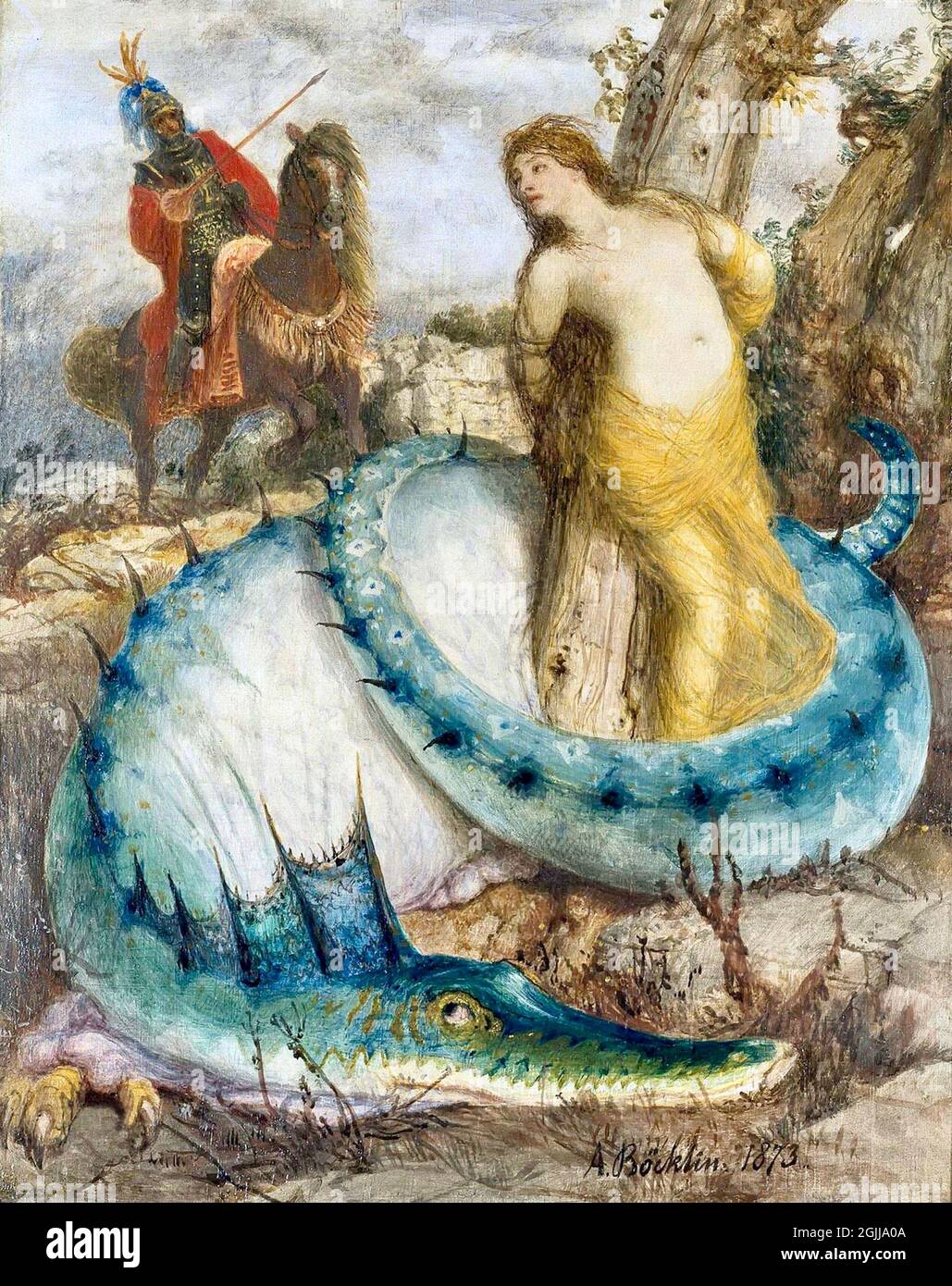 Arnold Böcklin artwork - Roger Freeing Angelica - Ruggiero e Angelica - 1873 Foto Stock