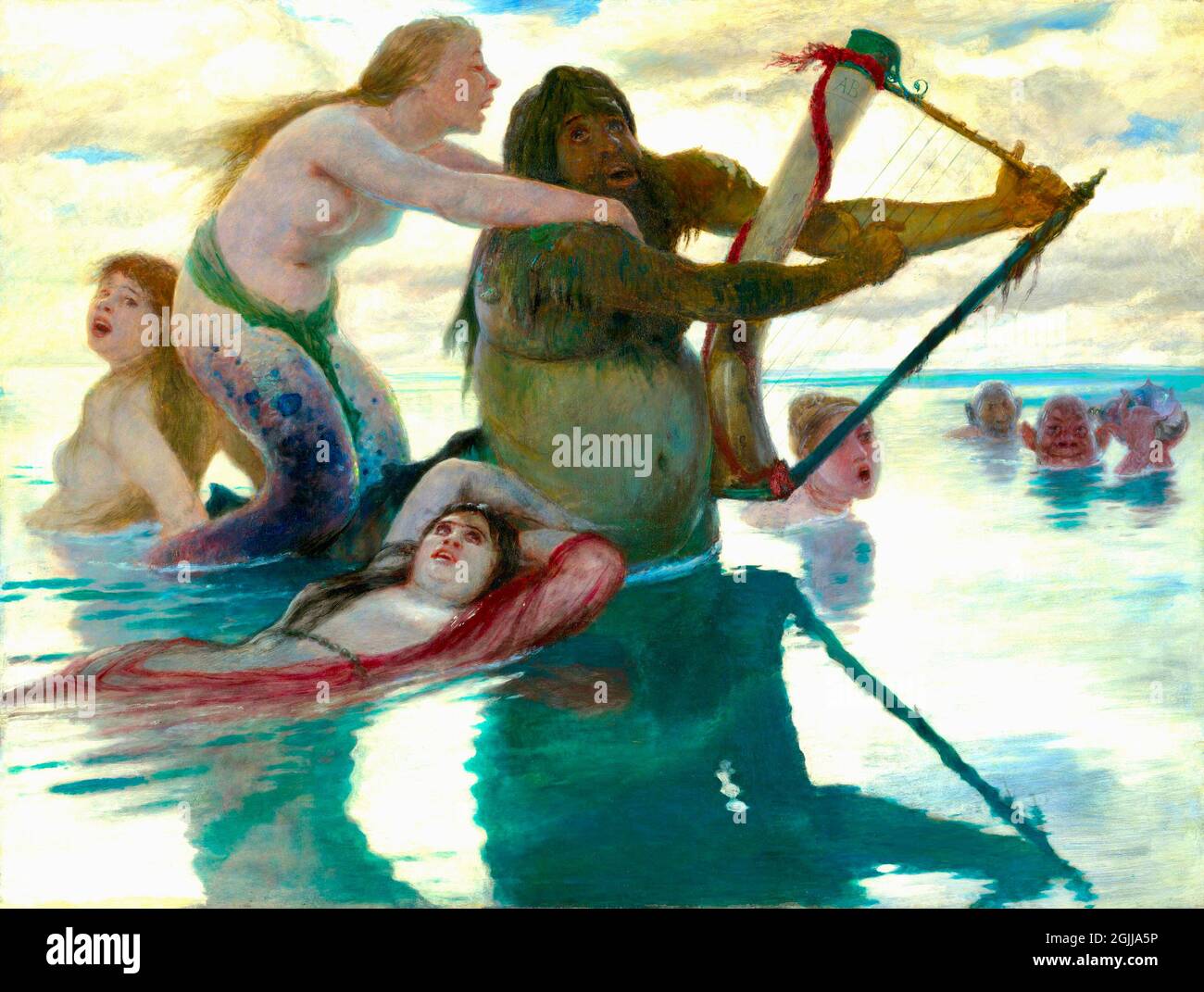 Arnold Böcklin artwork - in the Sea - Mermaids frolic con osservatori sconosciuti in attesa. Foto Stock