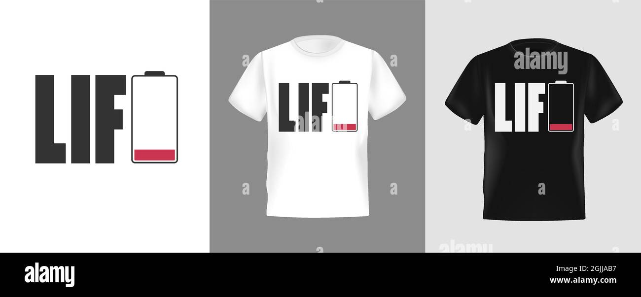 Icona della batteria a energia per t-shirt, illustrazione vettoriale. Adatto per le aziende di stampa di abbigliamento. Elegante t-shirt e design di abbigliamento. Vita letteri Illustrazione Vettoriale