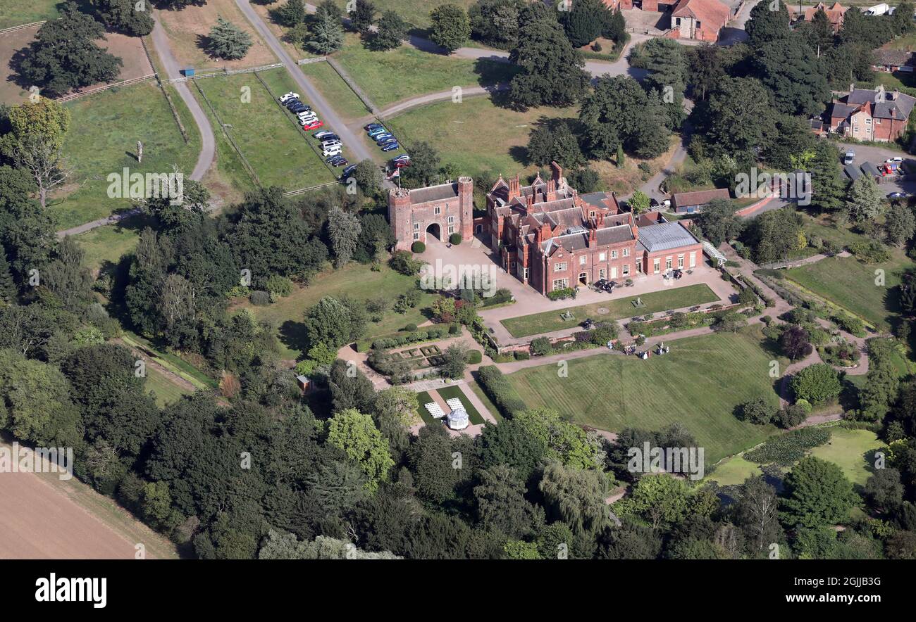 Vista aerea da ovest di Hodsock Priory, luogo di nozze, vicino Blyth, Worksop Foto Stock