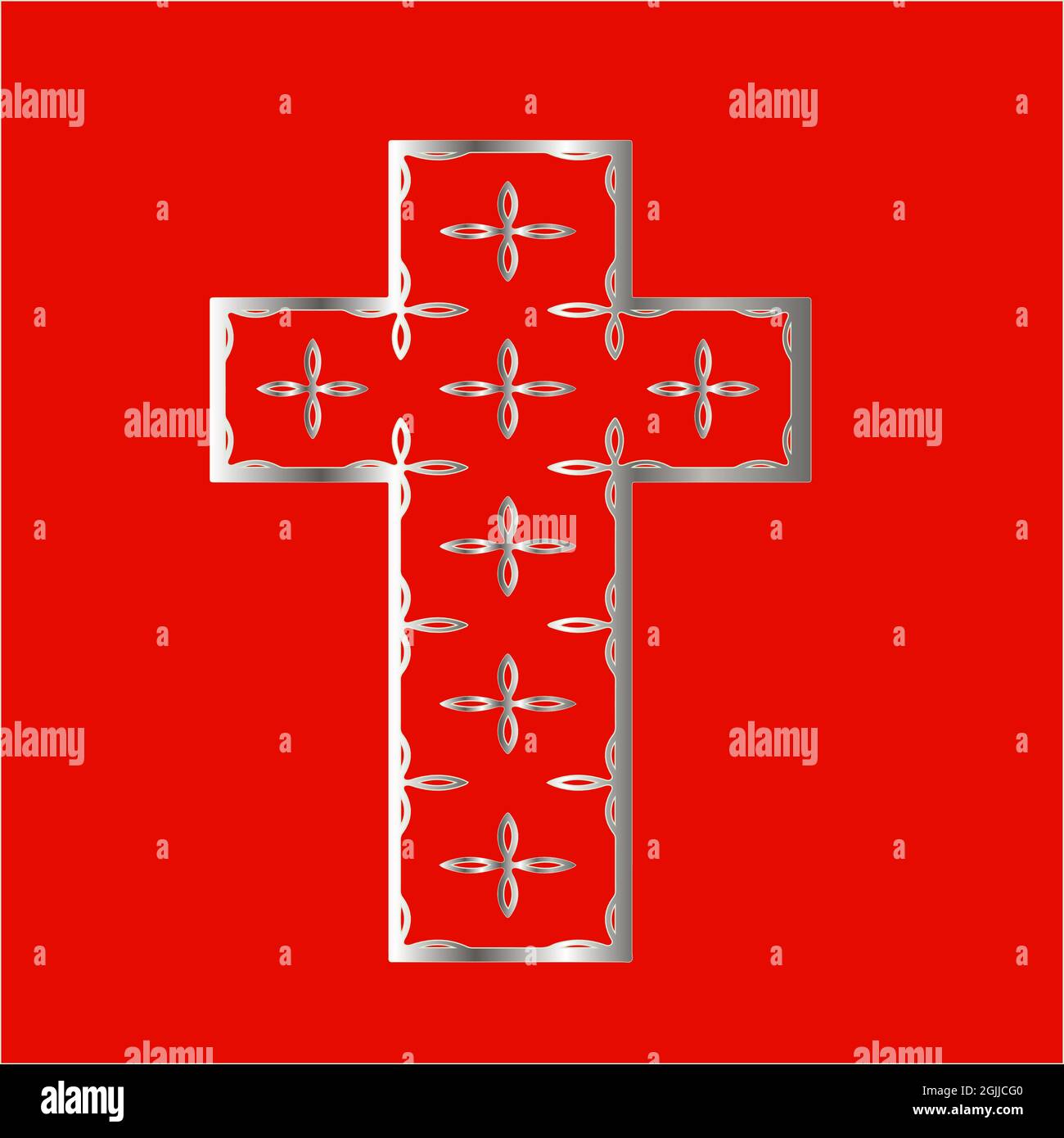 croce con motivi di metallo su sfondo rosso. Illustrazione Vettoriale