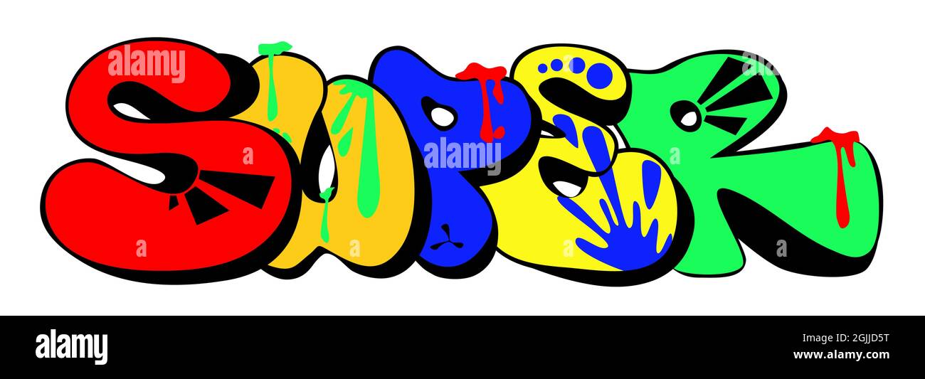 Graffity con super testo stratificato eps10 illustrazione vettoriale isolato su sfondo bianco. Illustrazione Vettoriale