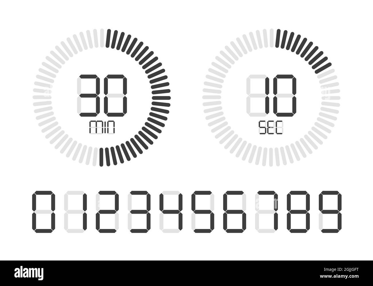 Timer digitale cronometro. Orologio con conto alla rovescia e numeri digitali. Illustrazione Vettoriale