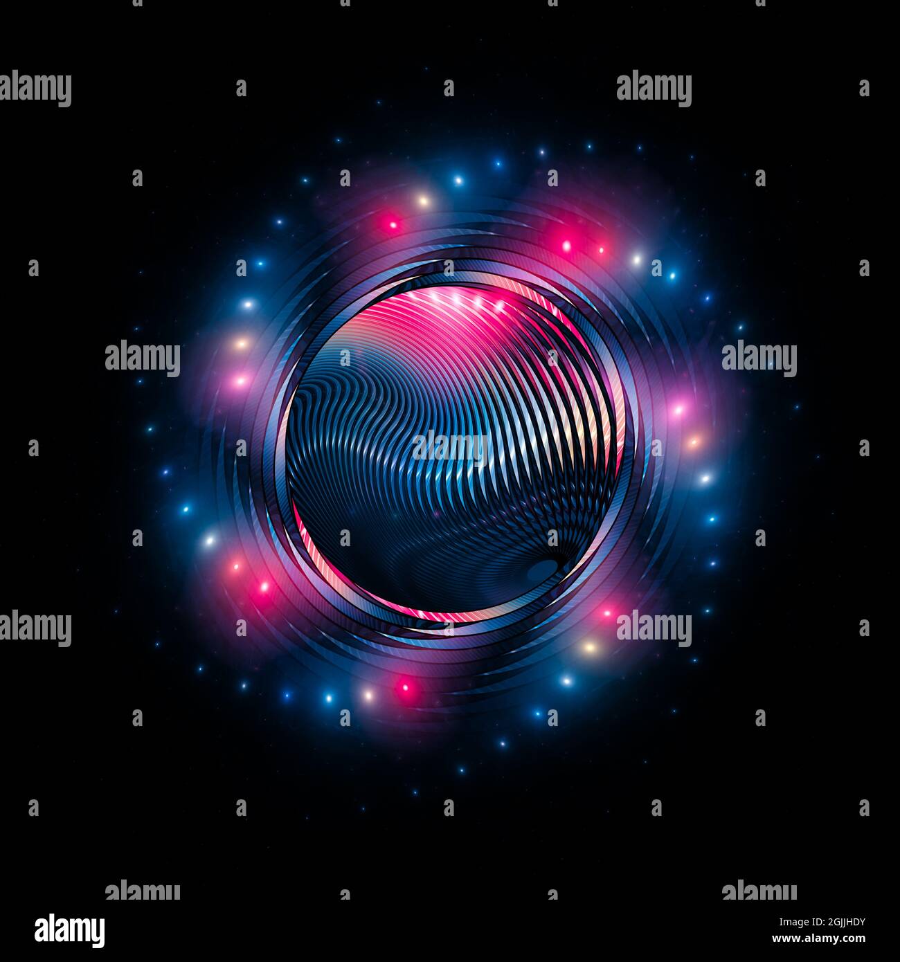 Oggetto retrò colorato al neon isolato sul nero, sfondo astratto generato dal computer, rendering 3D Foto Stock