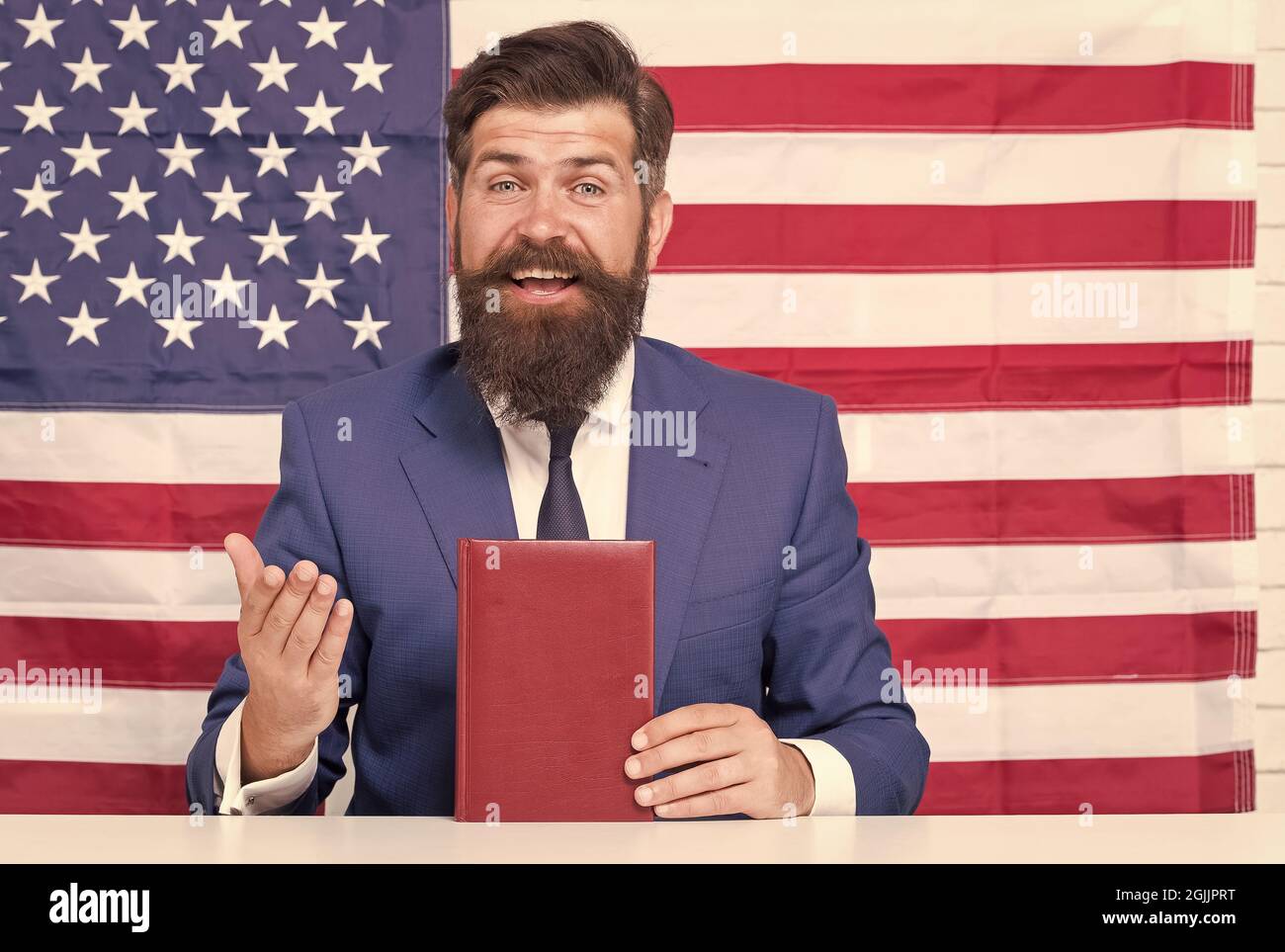 Bell'avvocato che promuove le libertà costituzionali americane, conoscere il vostro concetto di diritti Foto Stock