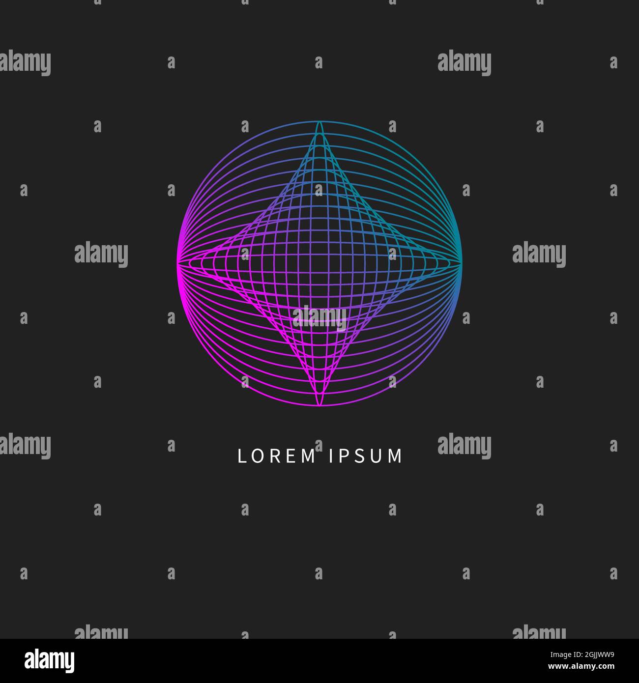 Logo futuristico astratto con linea sfumata rotonda. Icona digitale viola contemporanea. Cerchio surreale. Illustrazione Vettoriale