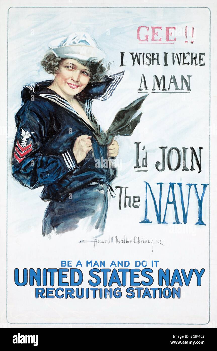 Poster di reclutamento "Gee i Wish i Were a Man" durante la seconda guerra mondiale Foto Stock