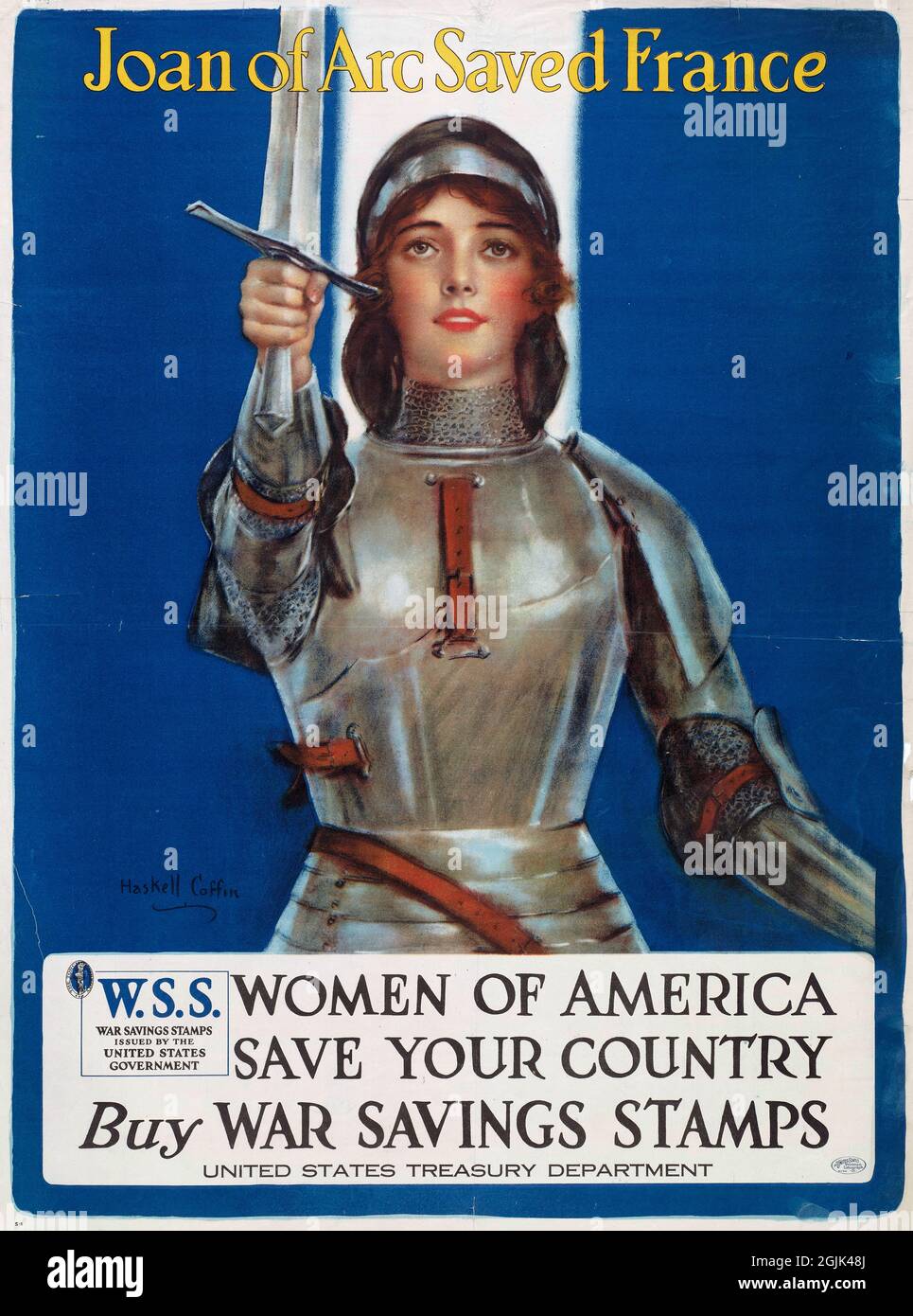 'Giovanna d'Arco salvò la Francia. Donne d'America Salva il tuo Paese. Acquista il poster dei francobolli di risparmio di guerra di William Haskell, 1918 Foto Stock