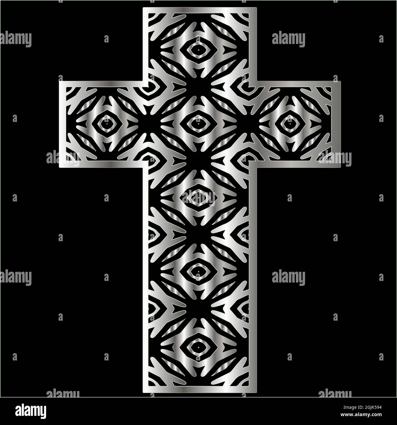 croce con motivi di metallo su sfondo nero. Illustrazione Vettoriale