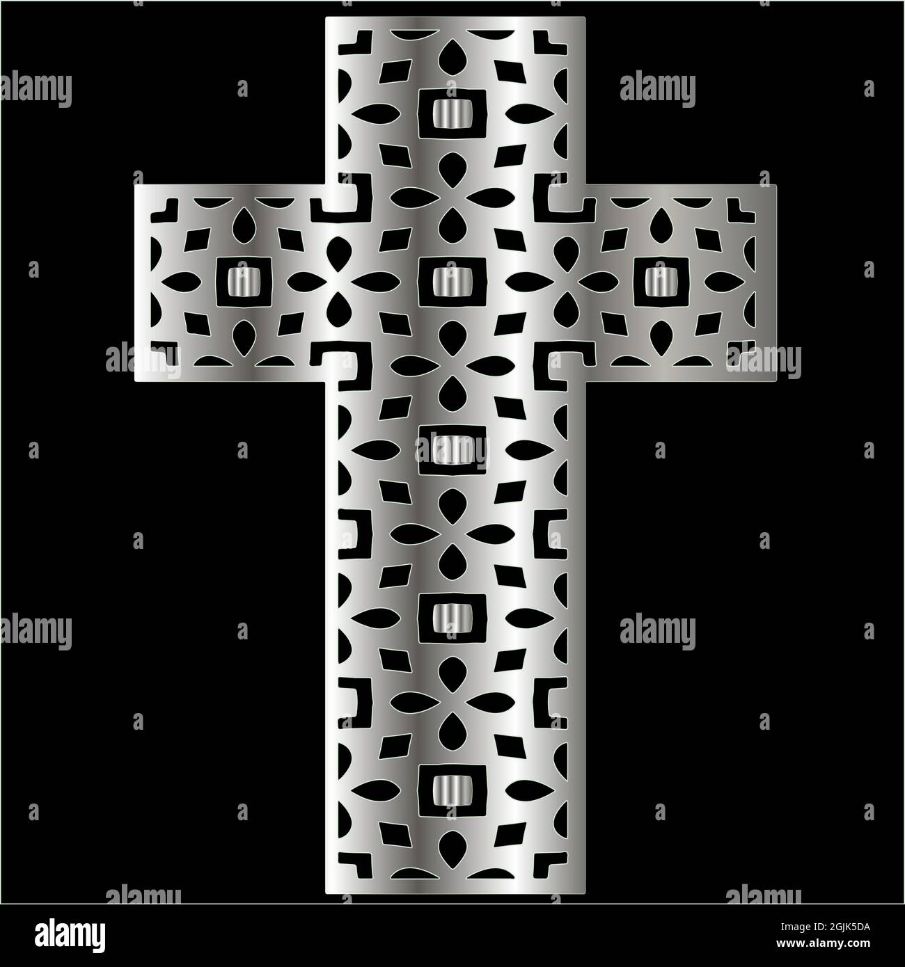 croce con motivi di metallo su sfondo nero. Illustrazione Vettoriale