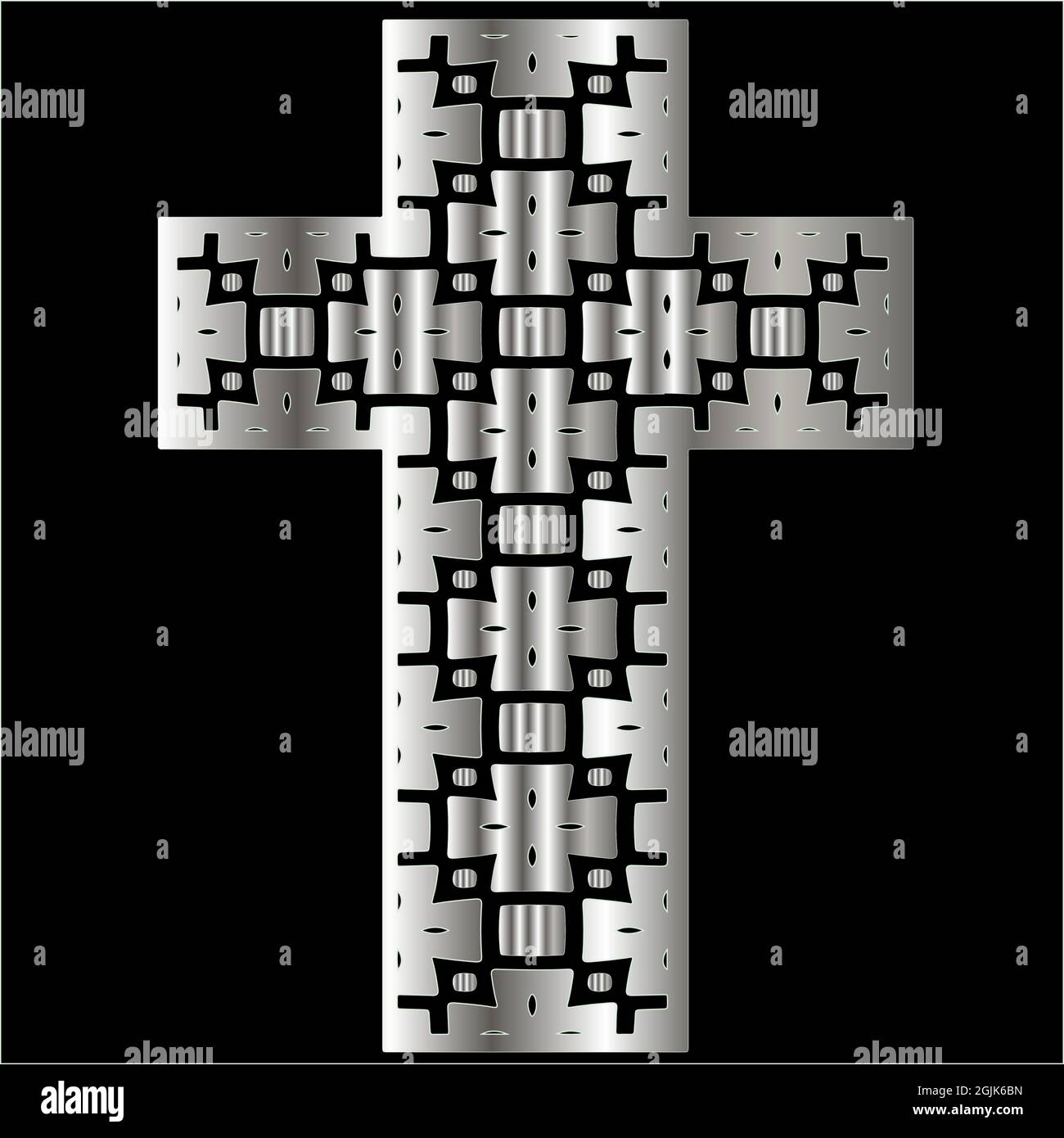 croce con motivi di metallo su sfondo nero. Illustrazione Vettoriale