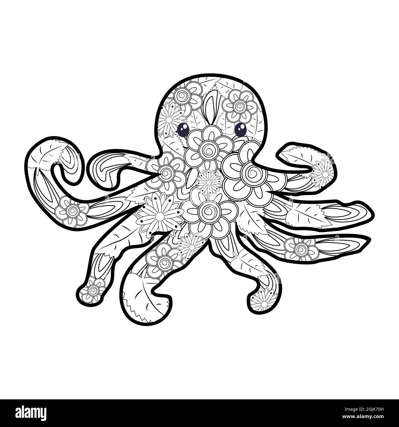 Illustrazione del polpo a zentangle disegnata a mano. Elemento decorativo astratto del design del doodle. Libro da colorare per adulti Immagine e Vettoriale - Alamy