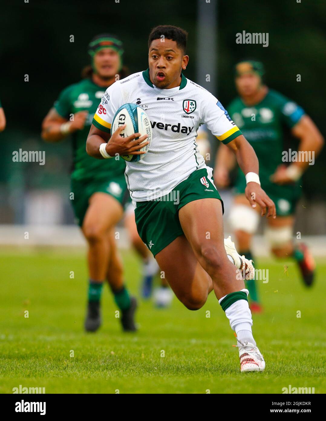 Galway, Irlanda. 10 Settembre 2021. 10 settembre 2021; Galway Greyhound Stadium, Connacht, Galway, Irlanda; Pre-stagione rugby Union, Connacht contro London Irish; London Irish Center Phil Cokanasiga Credit: Action Plus Sports Images/Alamy Live News Foto Stock