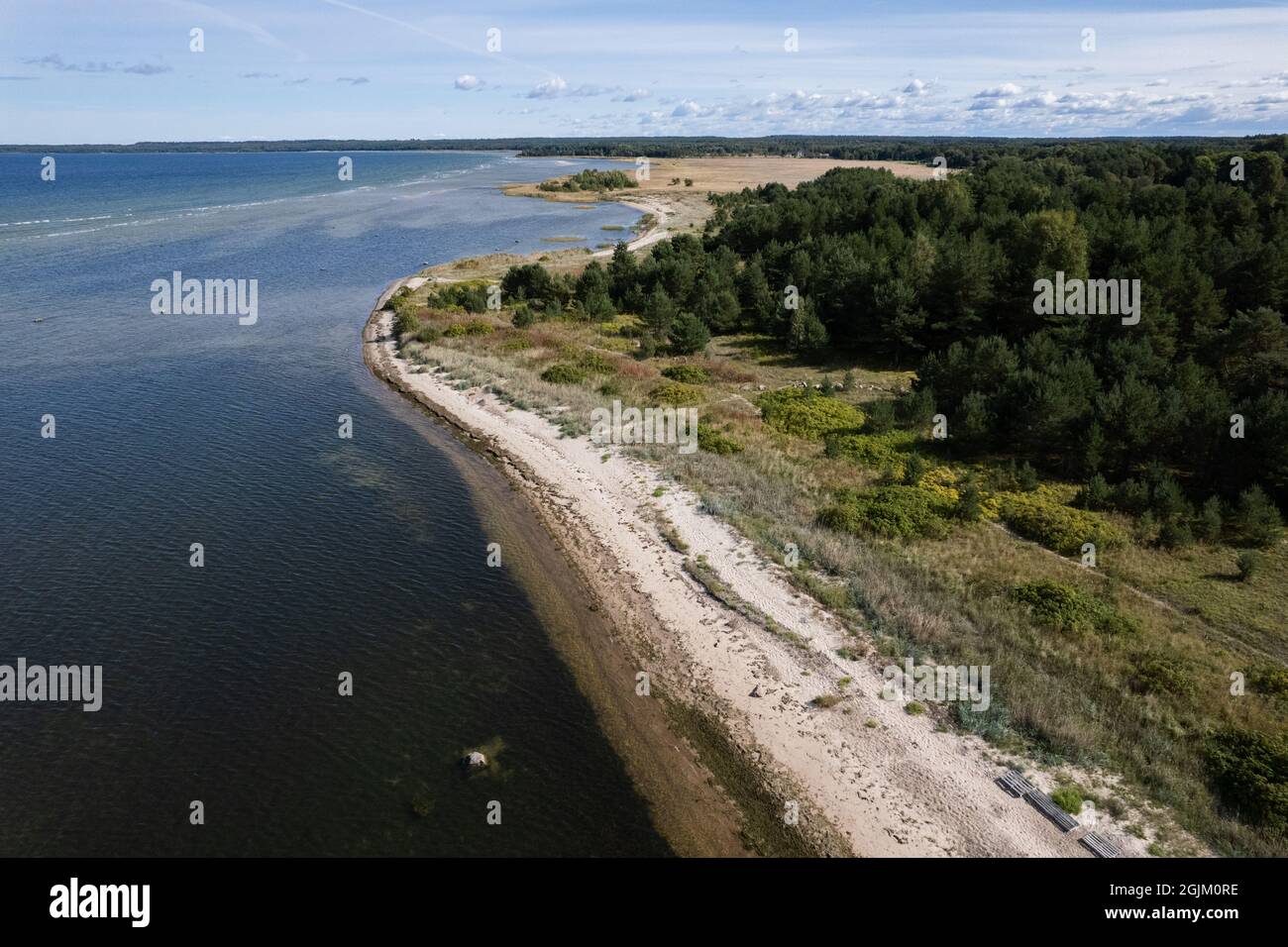 Vista aerea del drone sulla costa settentrionale del Mar Baltico. Foto Stock
