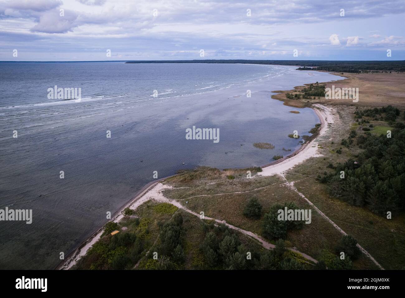 Vista aerea del drone sulla costa settentrionale del Mar Baltico. Foto Stock